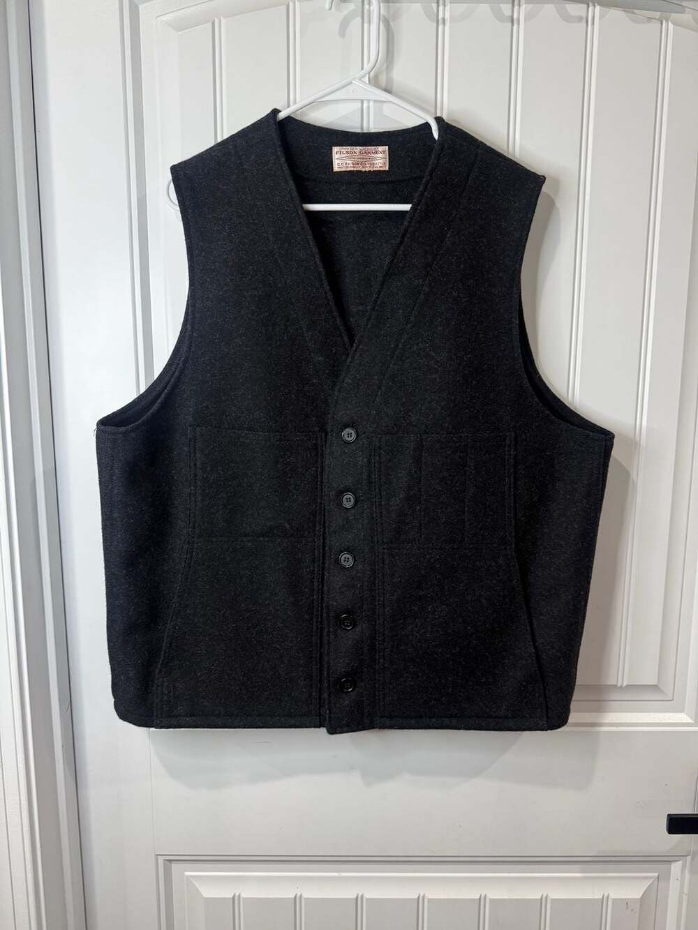 Vintage Filson Mackinaw Vest 100% Virgin Wool USA Charcoal C.C. Seattle XL